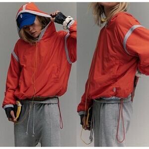 Free People Movement Don’t Back Down Nylon Pullover Hoodie Orange Size Medium
